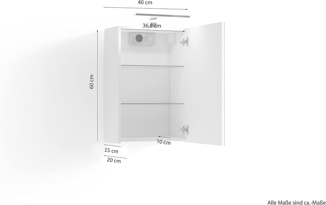 byLIVING Spiegelschrank SPREE, Badschrank mit LED Beleuchtung und Schalter-/ Steckerbox /Spiegeltür