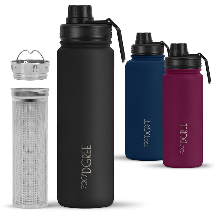 720°DGREE Edelstahl Thermo Trinkflasche 710ml “noLimit” +Früchtebehälter - Auslaufsicher, Kohlensäur