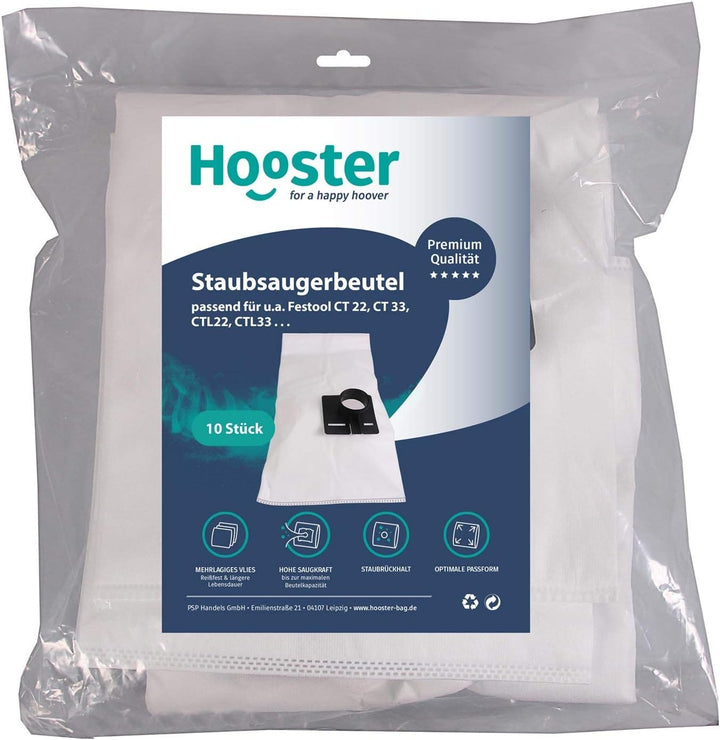 10 Stück Staubsaugerbeutel passend für Festool CT 33 E / CT33E / CT-33E / 33 Liter Version