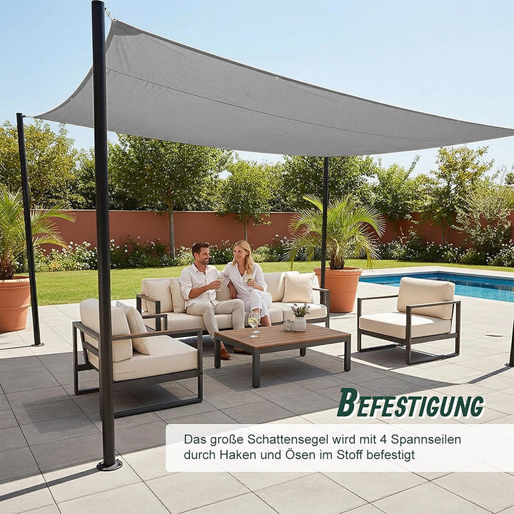 Relaxdays Sonnensegel rechteckig, wasserabweisend, UV-beständig, mit Spannseilen, Terrasse, Balkon,