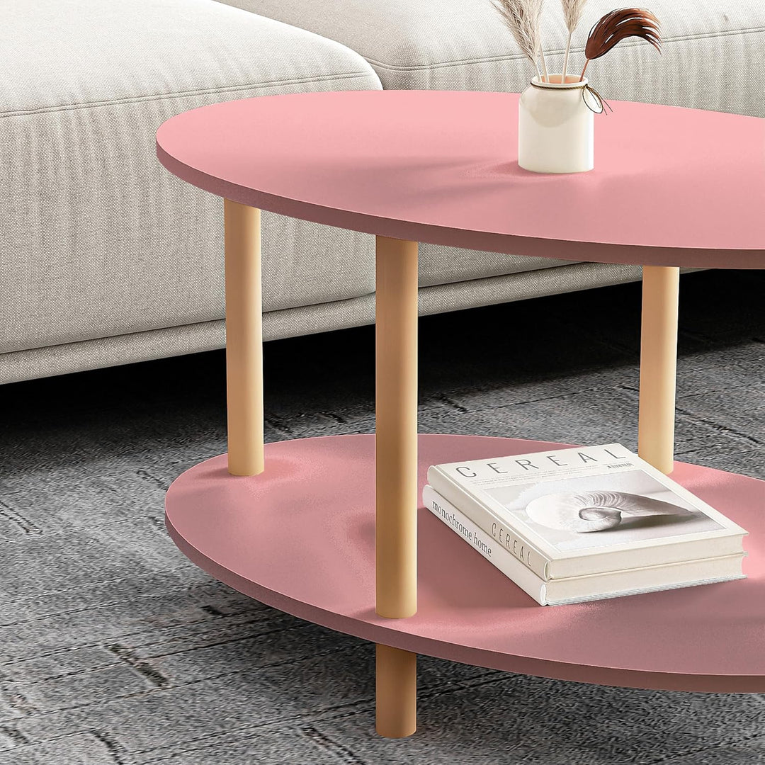 [en.casa] Couchtisch Højreby Sofatisch mit 1 Ablage oval Wohnzimmer 70 x 44 x 43 cm Beine aus Buchen