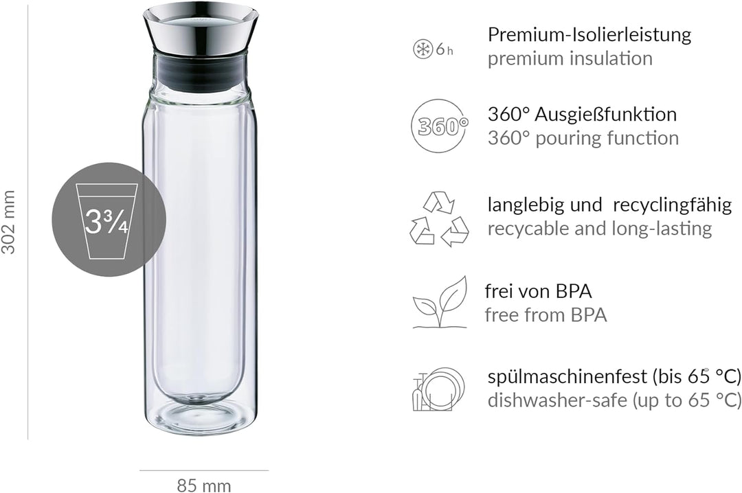 alfi 2427020075 Karaffe flowMotion, Borosilikat-Glas doppelwandig 0,75 L 750 ml Modern, 750 ml Moder