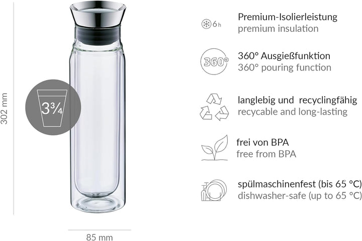alfi 2427020075 Karaffe flowMotion, Borosilikat-Glas doppelwandig 0,75 L 750 ml Modern, 750 ml Moder