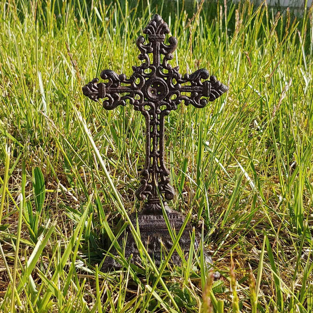 aubaho Kreuz Kruzifix im Nostaligie Anitk-Stil Eisen Deko Standkreuz Kirche