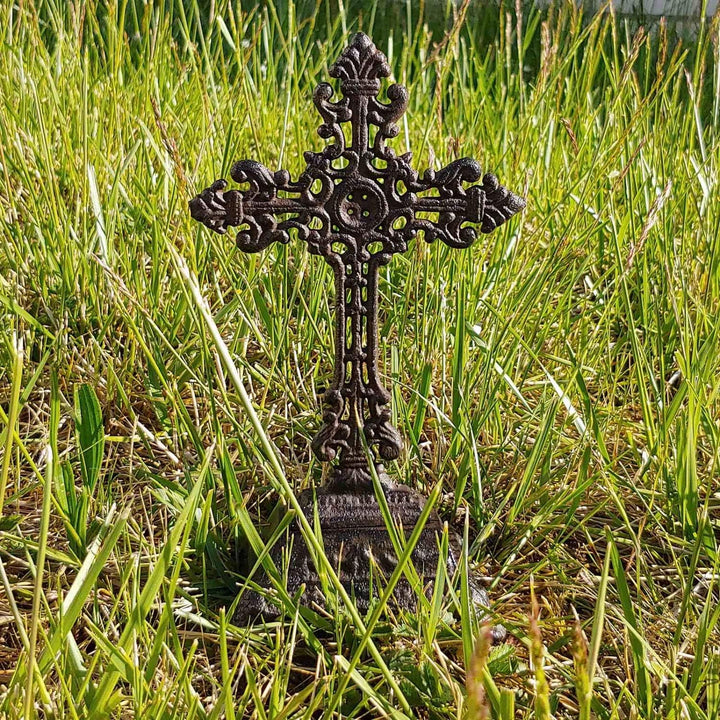 aubaho Kreuz Kruzifix im Nostaligie Anitk-Stil Eisen Deko Standkreuz Kirche