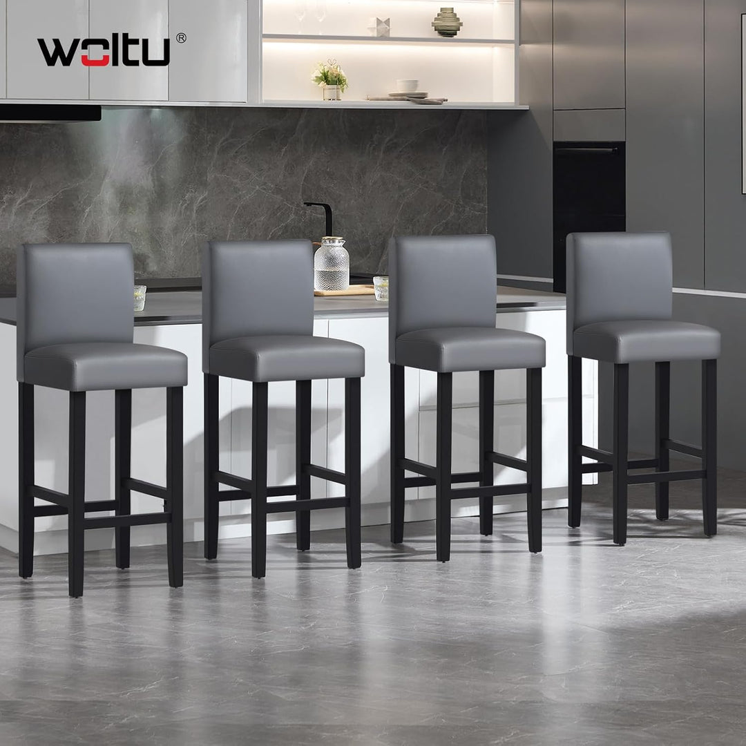WOLTU Barhocker 2er Set, mit Lehne, Massivholz+Kunstleder, Grau | Barstuhl mit Fussstütze, Bistrostu