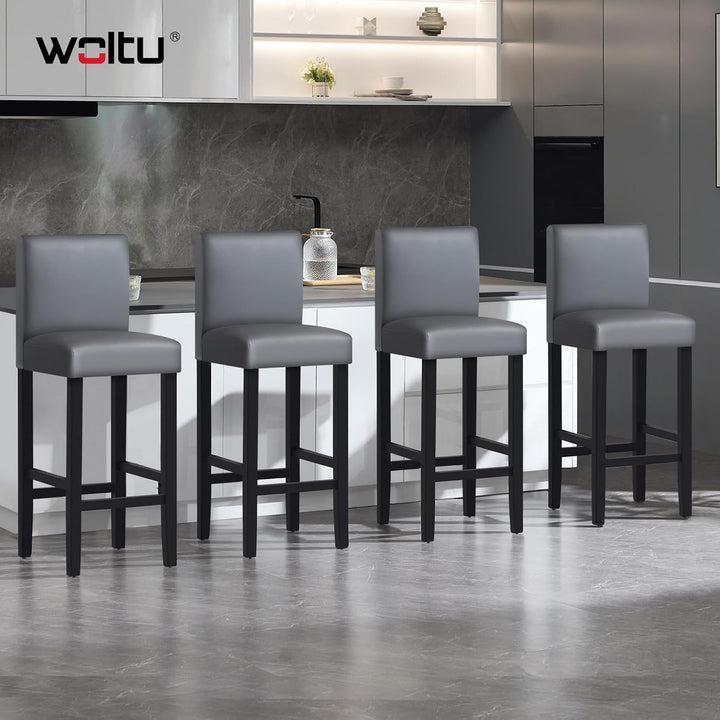 WOLTU Barhocker 2er Set, mit Lehne, Massivholz+Kunstleder, Grau | Barstuhl mit Fussstütze, Bistrostu