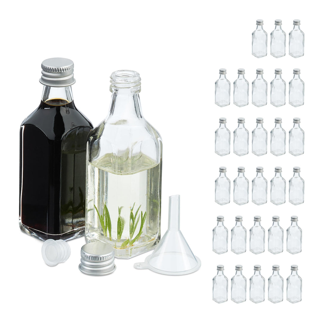 Relaxdays kleine Flaschen, 30er Set, 50 ml, Glasflaschen zum Befüllen, Schraubverschluss & Korken, t
