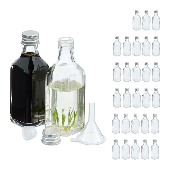 Relaxdays kleine Flaschen, 30er Set, 50 ml, Glasflaschen zum Befüllen, Schraubverschluss & Korken, t