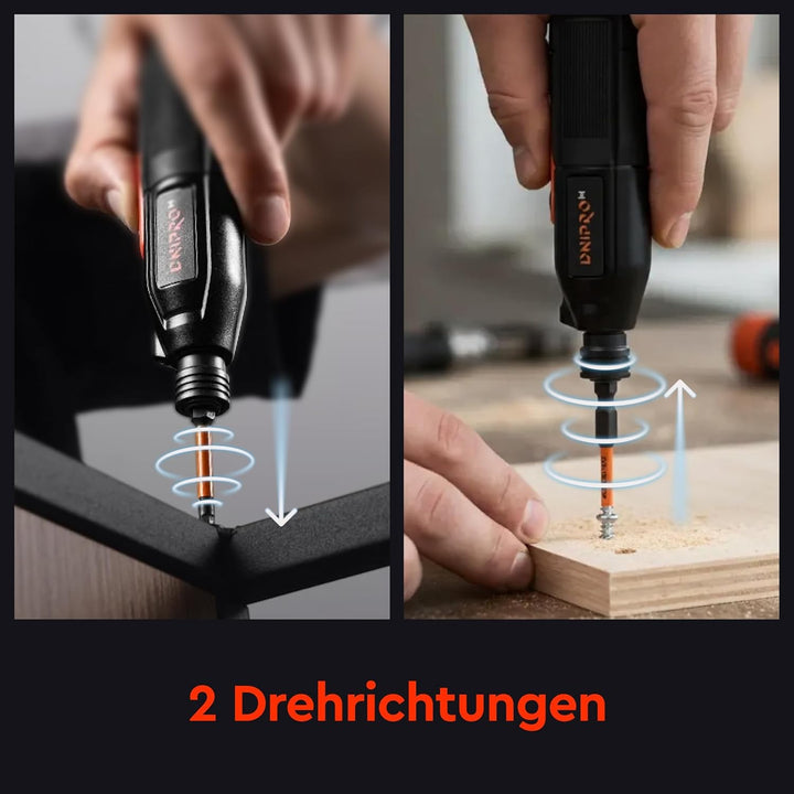Set Mini Elektrischer Schraubendreher 3,6V 8Nm mit 2 Modi (Auto & Manuell), LED-Licht, USB-C + wiede