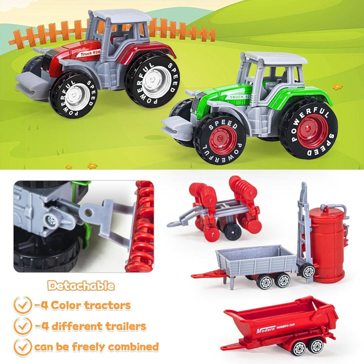 4 Pack Bauernhof Traktor Spielzeug mit Anhänger, Metall-Legierung Kinder Traktor Spielzeug für Junge