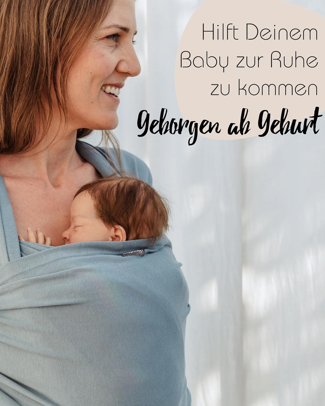 Hoppediz Elastisches Babytragetuch ab Geburt, Indigo 5,40 m | Ergonomisches Tragetuch für frühgebore
