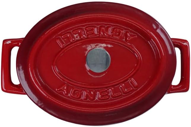 Pentole Agnelli Slowcook Ovale Auflaufform aus Gusseisen mit 2 Griffen, rot, 12 cm 12 x 9 Cm Rot, 12