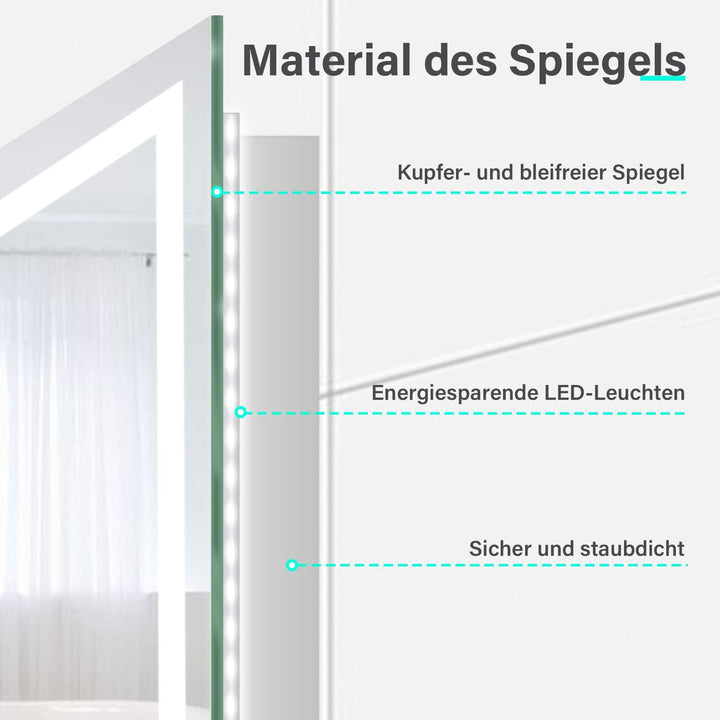 SONNI Badspiegel Lichtspiegel Kupfer/bleifreie Spiegel Wandspiegel 80 x 60cm kaltweiss IP44 energies