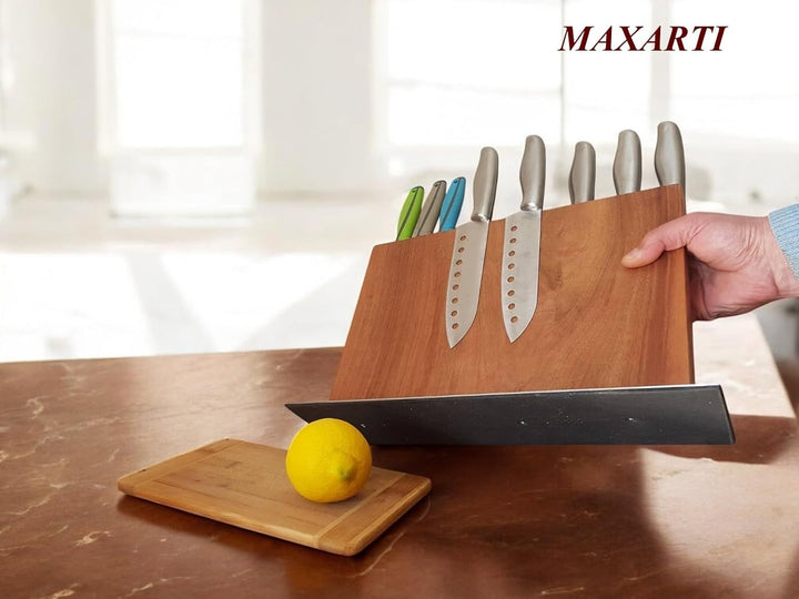 MAXARTI- (Euro Nussbaum 40x23,5cm) Magnetisch Messerhalter Doppelseitige Messerblock. Massivholz 2,8