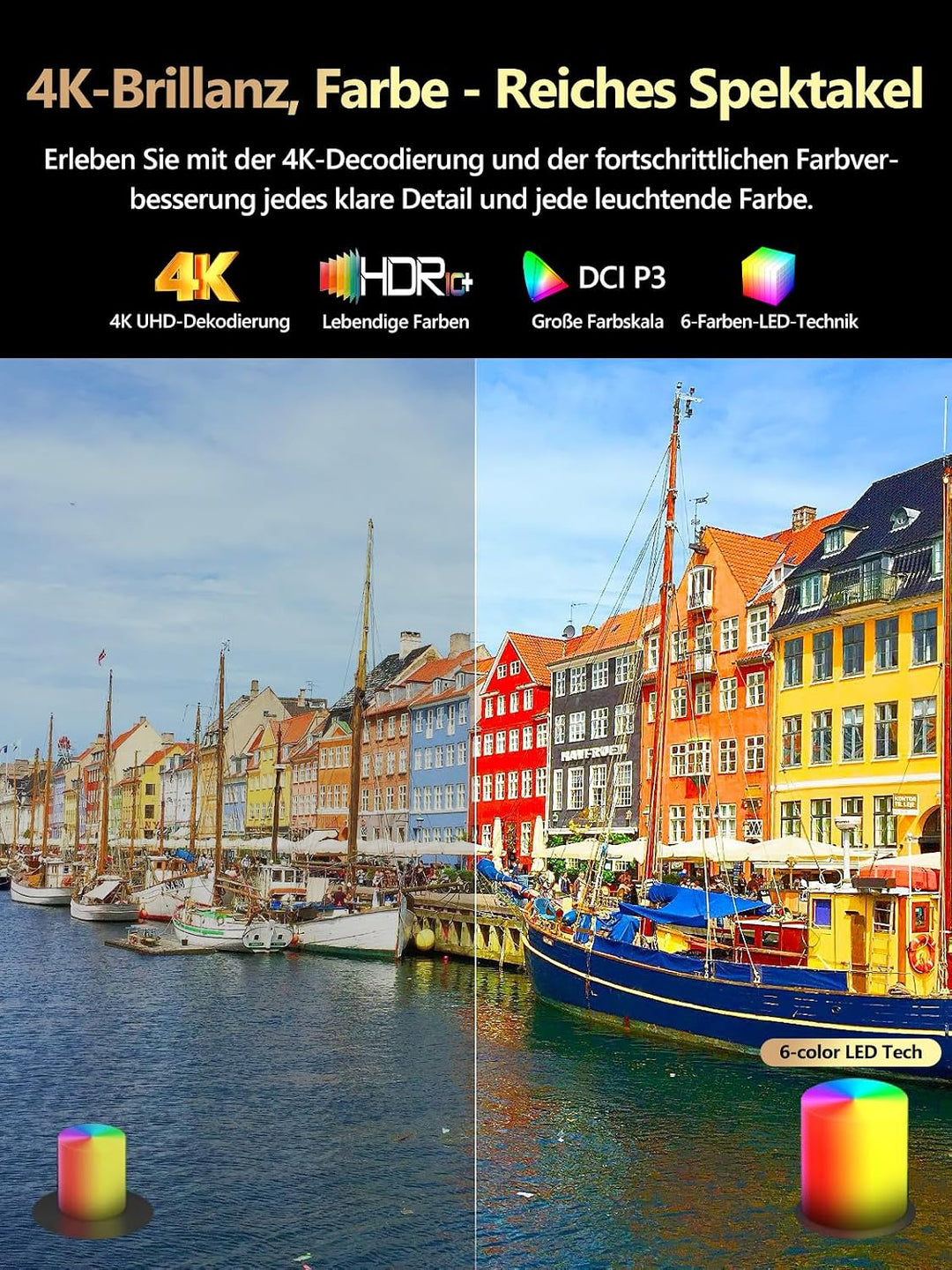 Smart 4K Beamer mit Zertifizierten Apps DB Audio,TOF Autofokus 2400 ANSI Projektor Tageslicht 4K HDR