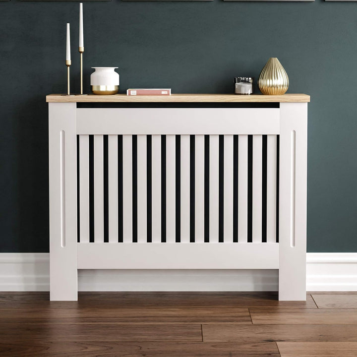 Vida Designs Arlington Heizkörperabdeckung, weiss, moderner lackierter MDF-Schrank, Lamellen, Grill,