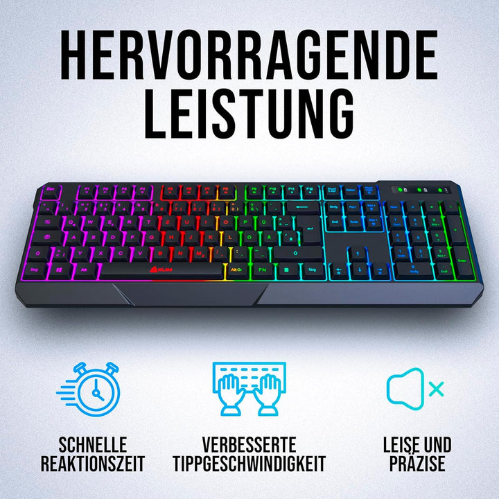 KLIM Chroma Wireless Gaming Tastatur Kabellos QWERTZ + Neue 2022 Version + Langlebig, Ergonomisch, W