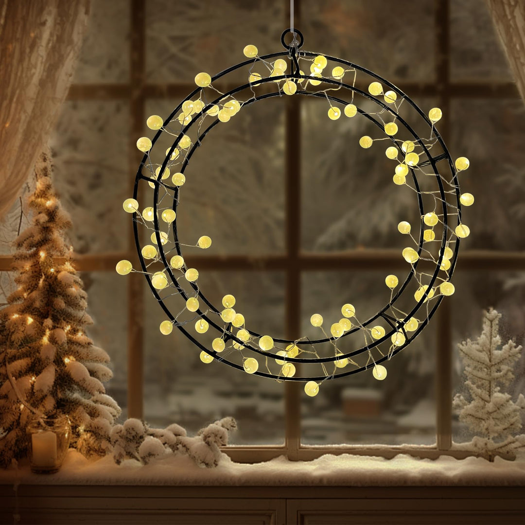 Lichterkranz Fenster mit 80 LED, 30cm Fensterdeko Hängend, Warmweiss Türkranz Ganzjährig, Home Decor