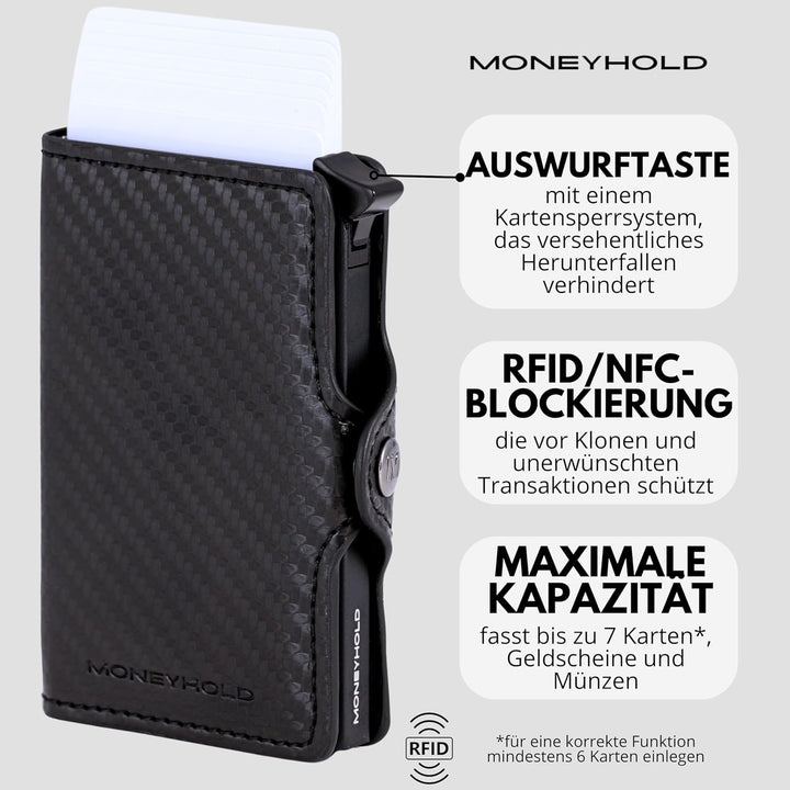 Moneyhold® Slim Wallet - Kartenetui Herren - Mini Geldbörse Herren auch mit Münzfach - Karten Portem