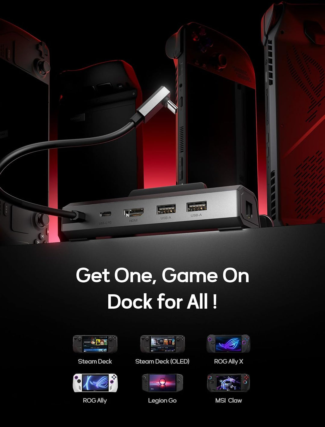 JSAUX Docking Station für Steam Deck, 5-in-1 Steam Deck Dock mit HDMI 2.0 4K@60Hz, Dual USB 2.0, 100