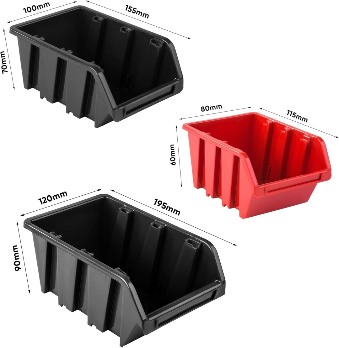 Werkzeugwand Stapelboxen 1152 x 780 mm - Lagersystem SET Werkzeughaltern und 34 Stück Box - Wandrega