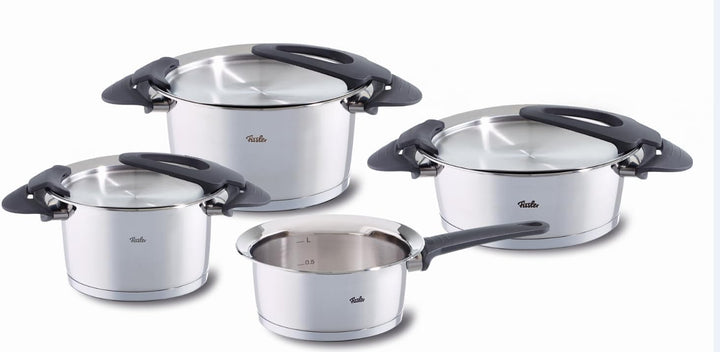 Fissler Intensa / Edelstahl-Topfset, 4-teilig, Töpfe mit Metall-Deckel (2 Kochtöpfe, 1 Bratentopf, 1