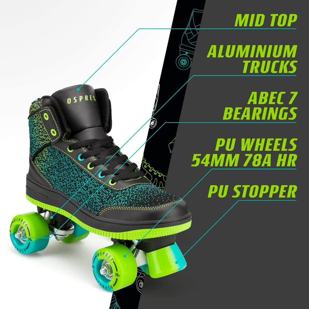 Osprey Premium Quad Skates, Retro-Rollschuhe – Raver 35 EU Schwarz, 35 EU Schwarz
