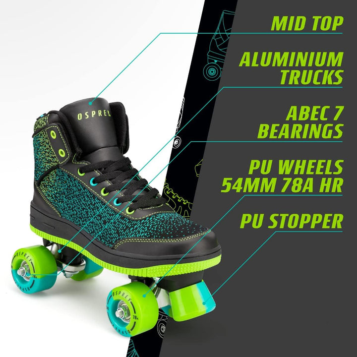 Osprey Premium Quad Skates, Retro-Rollschuhe – Raver 35 EU Schwarz, 35 EU Schwarz