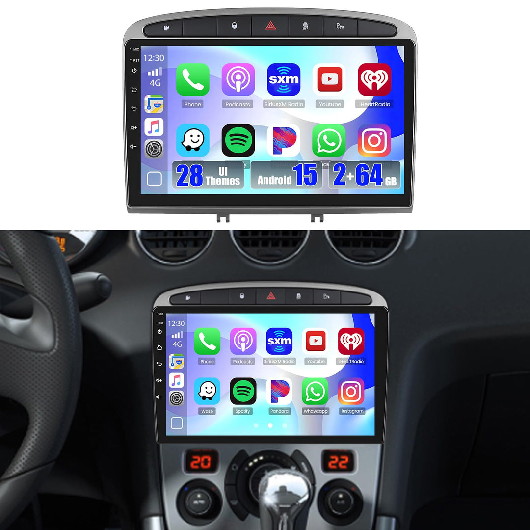 Hikity 2GB+64GB Android 15 Autoradio Wireless CarPlay Android Auto für Peugeot 308/408 2007-2015 Rad