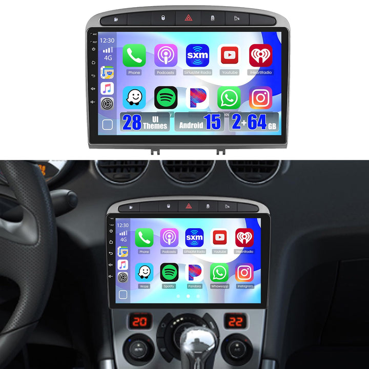 Hikity 2GB+64GB Android 15 Autoradio Wireless CarPlay Android Auto für Peugeot 308/408 2007-2015 Rad