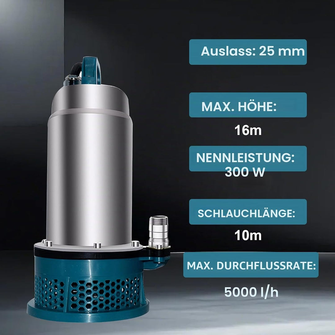 Tauchpumpe für Makita 18V Akku (Keine Batterie), Tragbare Wasserpumpe Sumpfpumpe mit 10m Schlauch, 5