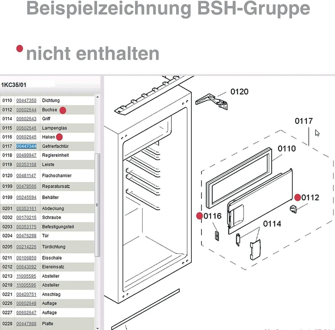 Gefrierfachtür komplett 00447344 447344 Bosch, Siemens, Neff, Küppersbusch
