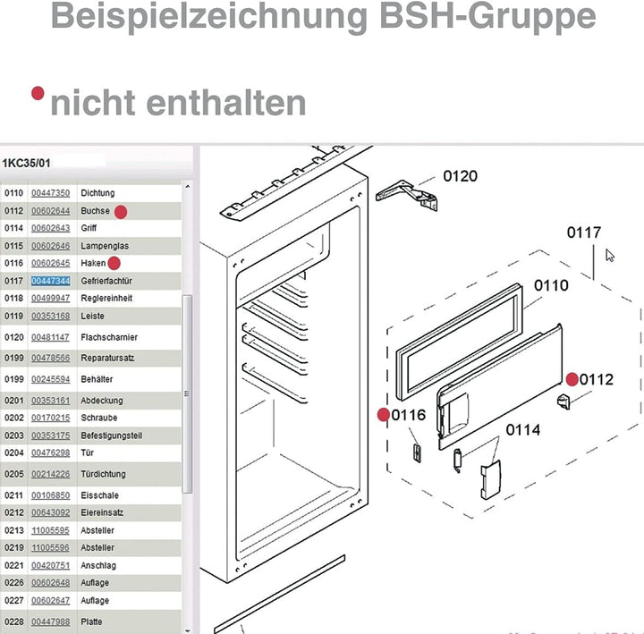 Gefrierfachtür komplett 00447344 447344 Bosch, Siemens, Neff, Küppersbusch