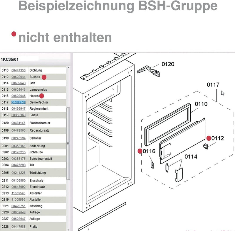 Gefrierfachtür komplett 00447344 447344 Bosch, Siemens, Neff, Küppersbusch