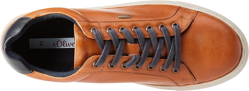 s.Oliver Herren Sneaker flach aus Leder Freizeit 41 EU Cognac 1, 41 EU Cognac 1