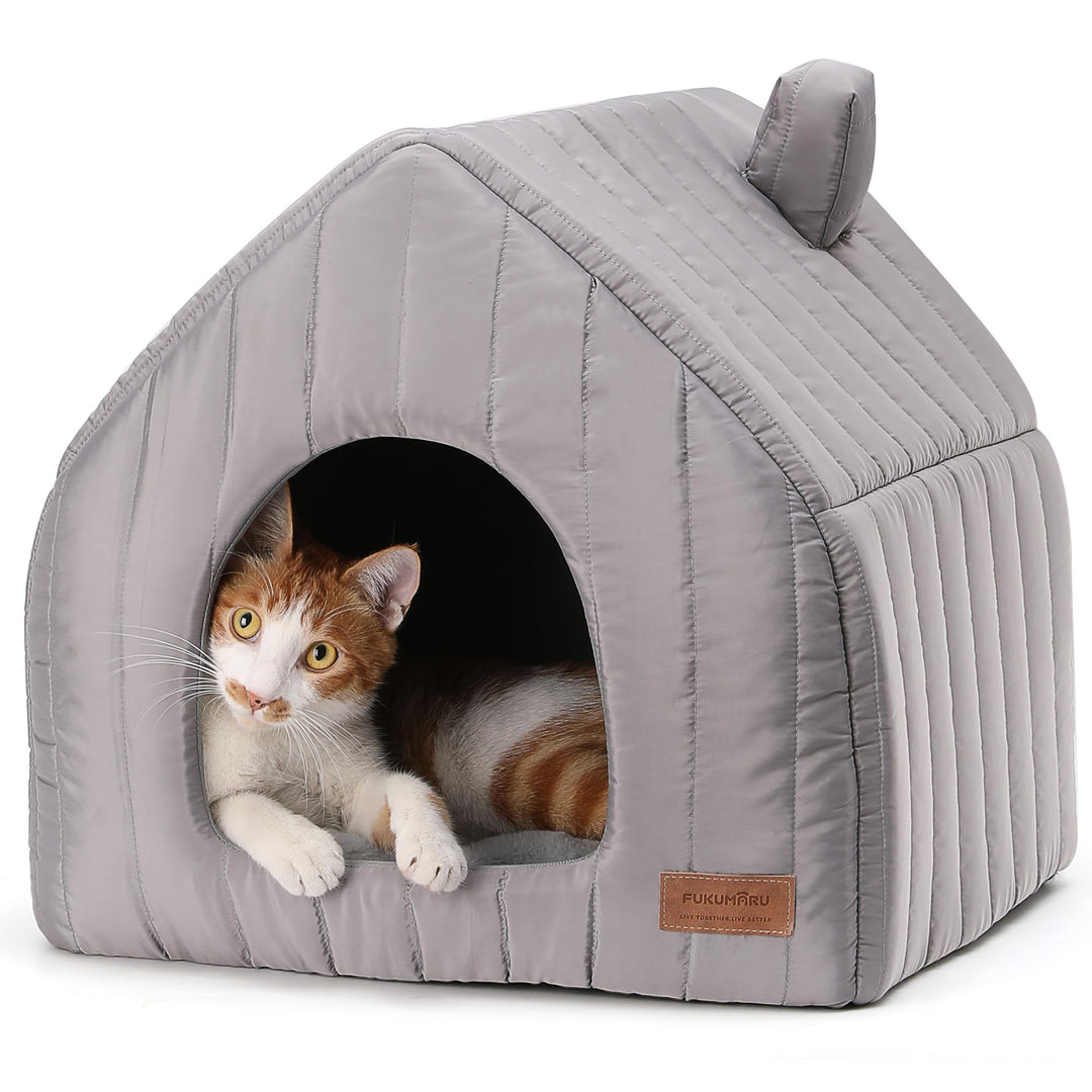 FUKUMARU Katzenbett grosse Katzen Katzenhöhle-43x43x45cm,Katzenhaus Indoor Mit abnehmbarem Katzenkis