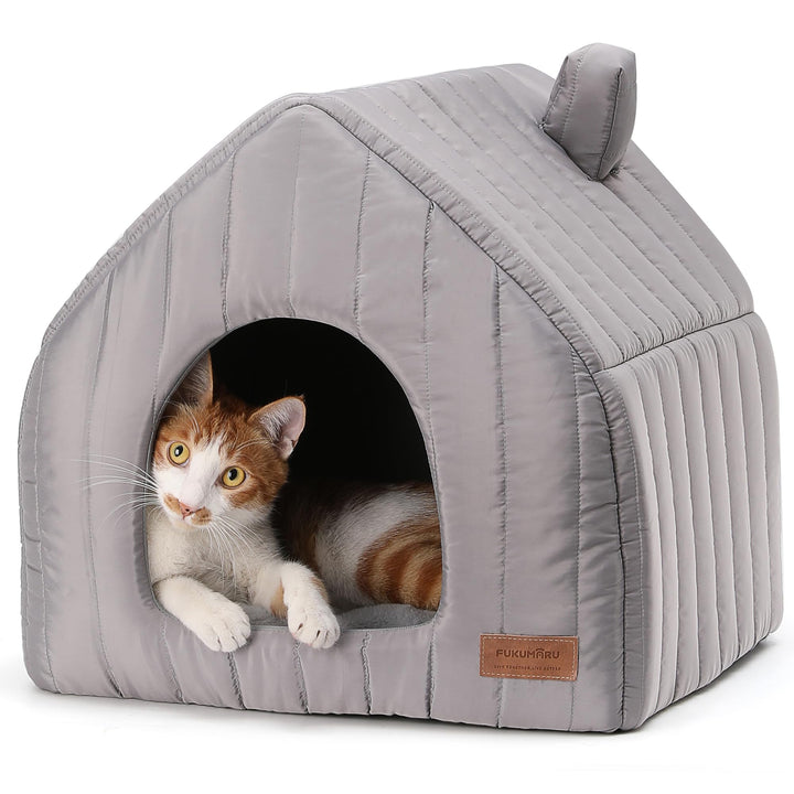 FUKUMARU Katzenbett grosse Katzen Katzenhöhle-43x43x45cm,Katzenhaus Indoor Mit abnehmbarem Katzenkis