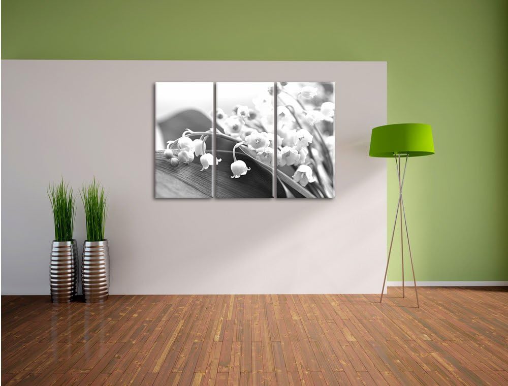 Pixxprint Maiglöckchen Ostern Kunst B&W 3-Teiler Leinwandbild 120x80 Bild auf Leinwand, riesige Bild