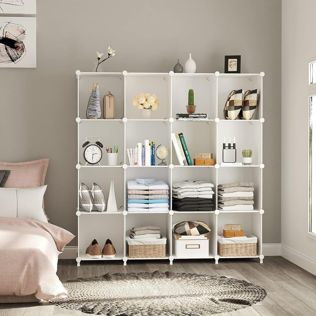 AWTATOS Kleiderschrank mit 16 Würfeln, Storage Shelves, DIY Regal Würfel, PP Steckregal Kunststoff,