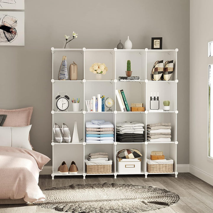 AWTATOS Kleiderschrank mit 16 Würfeln, Storage Shelves, DIY Regal Würfel, PP Steckregal Kunststoff,
