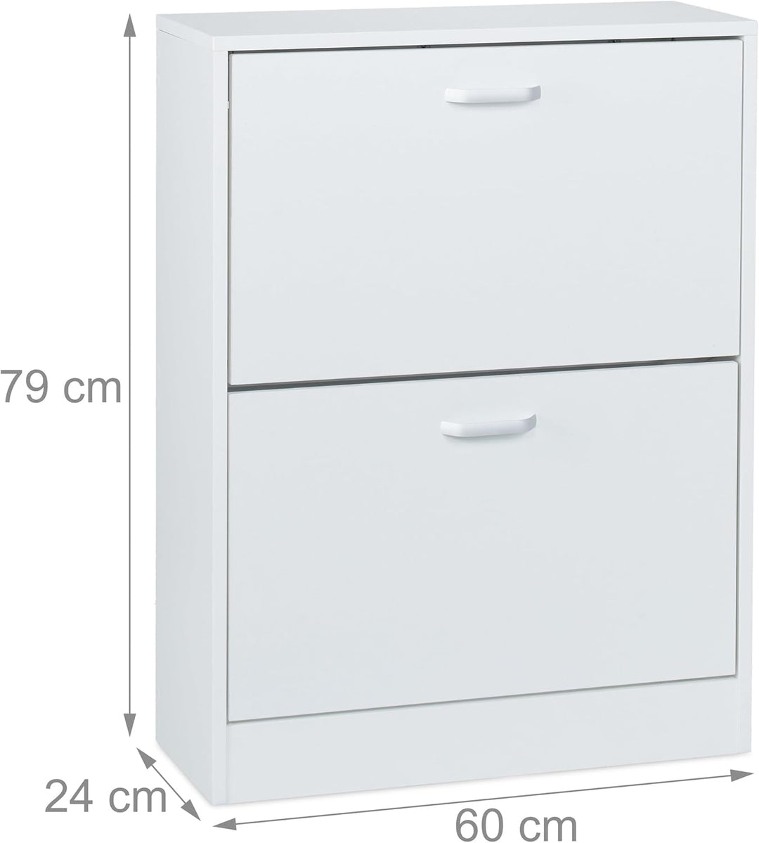 Relaxdays Schuhschrank, HxBxT: 79 x 60 x 24 cm, für 12 Paar, 2 Klappen, schmaler Schuhkipper, Flur S