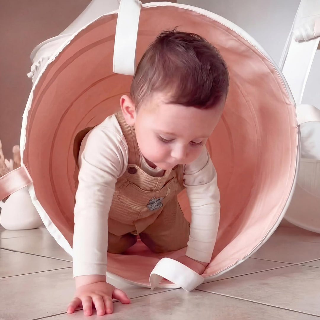 Spieltunnel für Kinder aus Baumwolle/Hanf mit Klettverschlüssen [180cm x 46cm] Krabbeltunnel für Bab