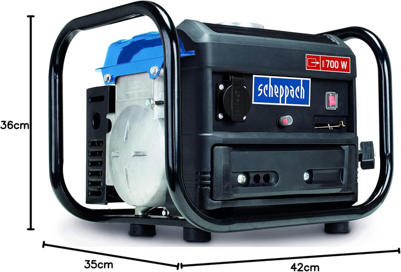 Scheppach Benzin Stromgenerator SG1000 (Stromerzeuger max.700 W, 4 Liter Tank, leicht und kompakt, l