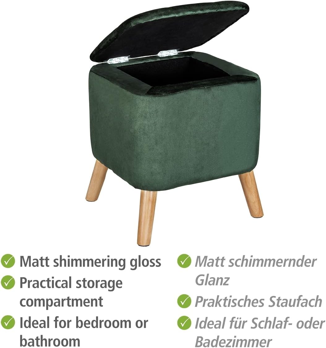 WENKO Hocker mit Stauraum grün [Edles Design] Sitzhocker mit Stauraum - Fusshocker mit stabilen Holz