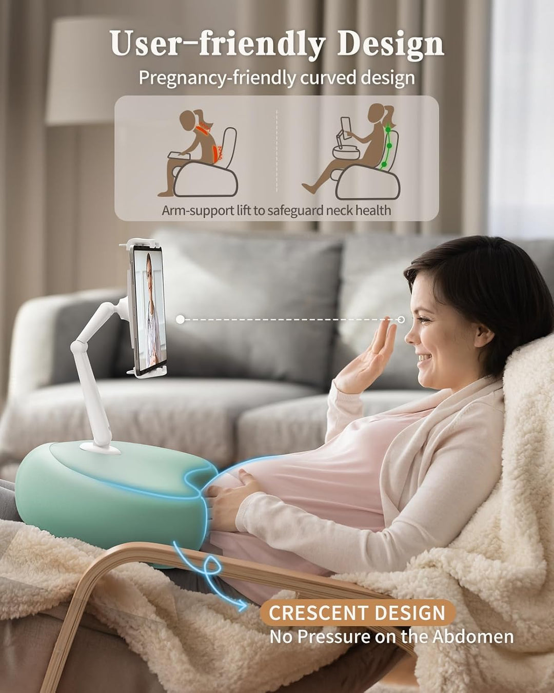Tablet Kissen Halter, 360° Verstellbarer ipad Halterung Bett mit flexiblem doppelachsigem Arm, Table