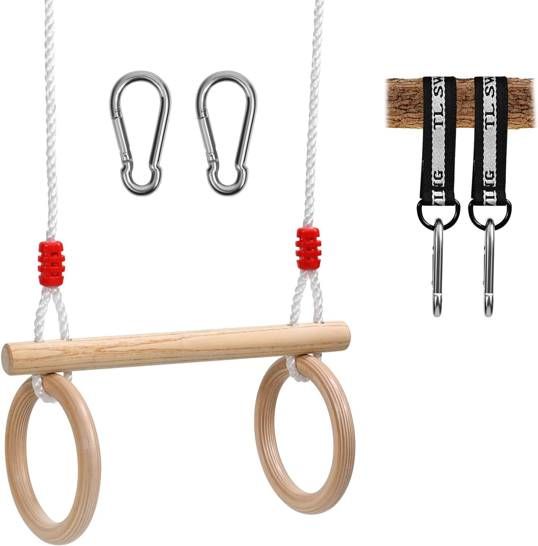 Holzschaukel,Turnringe aus Holz,Turngeräte für drinnen und draussen für Kinder,Ringschaukel,Turnscha