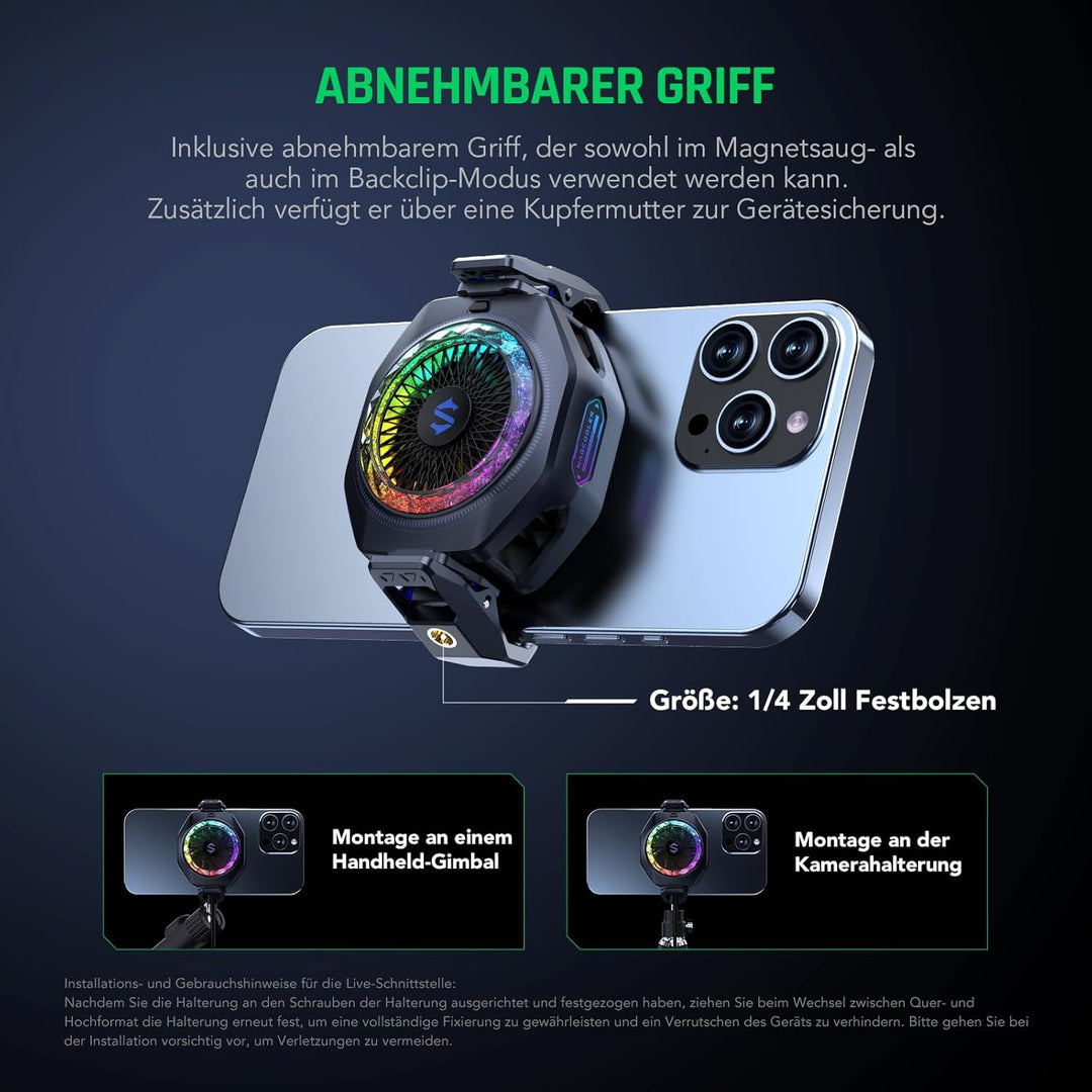 Black Shark 5 Pro Magnetischer Handykühler – 18 adressierbar RGB-LED-Lichter, Trennbarer Griff, APP-
