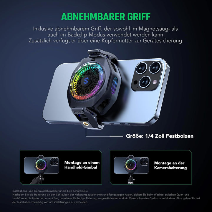 Black Shark 5 Pro Magnetischer Handykühler – 18 adressierbar RGB-LED-Lichter, Trennbarer Griff, APP-