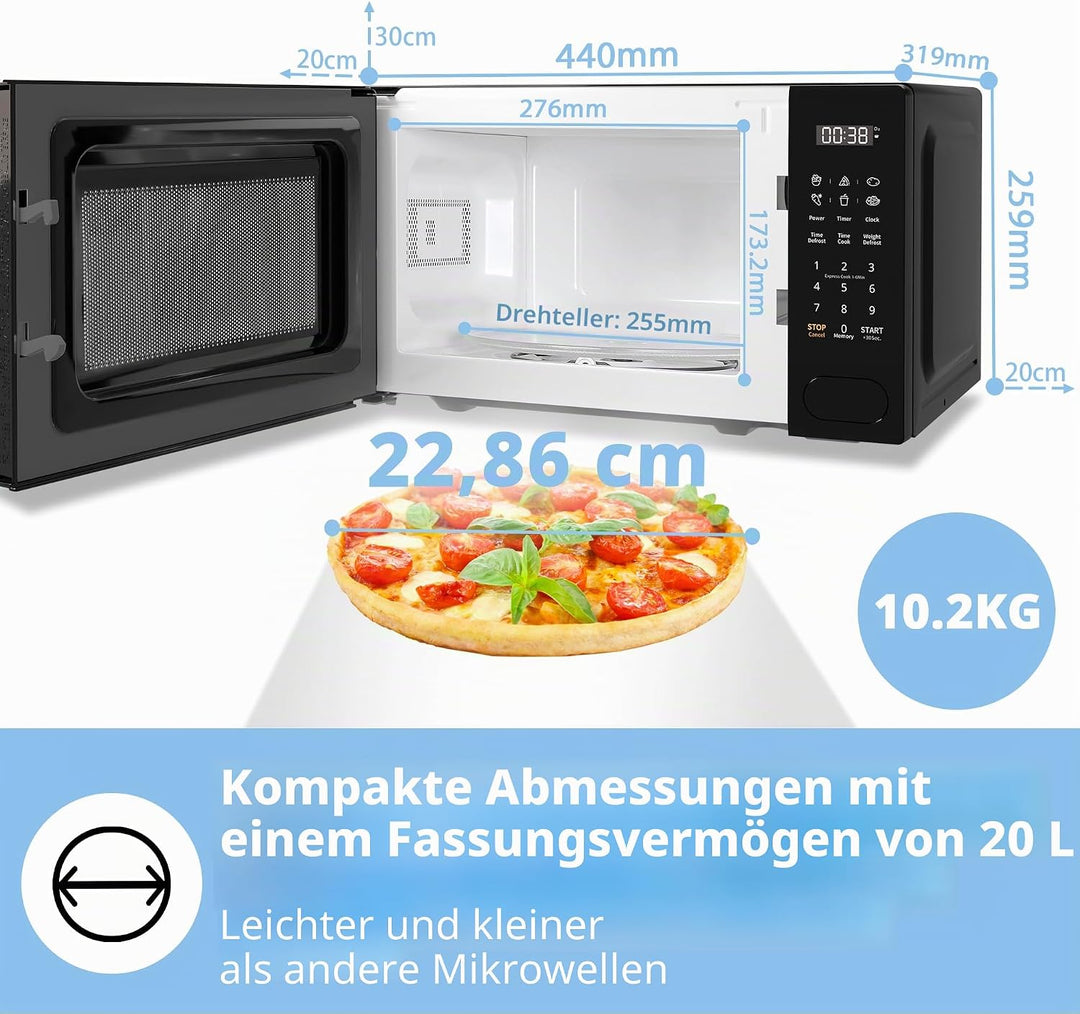 COMFEE' Digitale Mikrowelle, 700 W, 20 l, 6 voreingestellte Menüs, Express Cook, 11 Leistungsstufen,